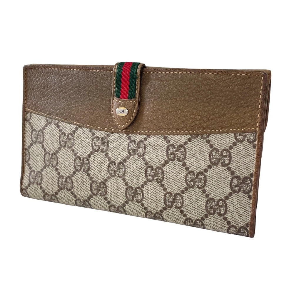 Gucci vintage ophidia brown monogram canvas leather long wallet